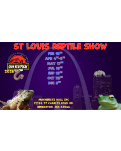 St Louis Reptile Show
Bridgeton Reptile Show 
Feb 15
April 4-5
May 17
July 19
September 13
October 25
Dec 6th
STL Reptile Show